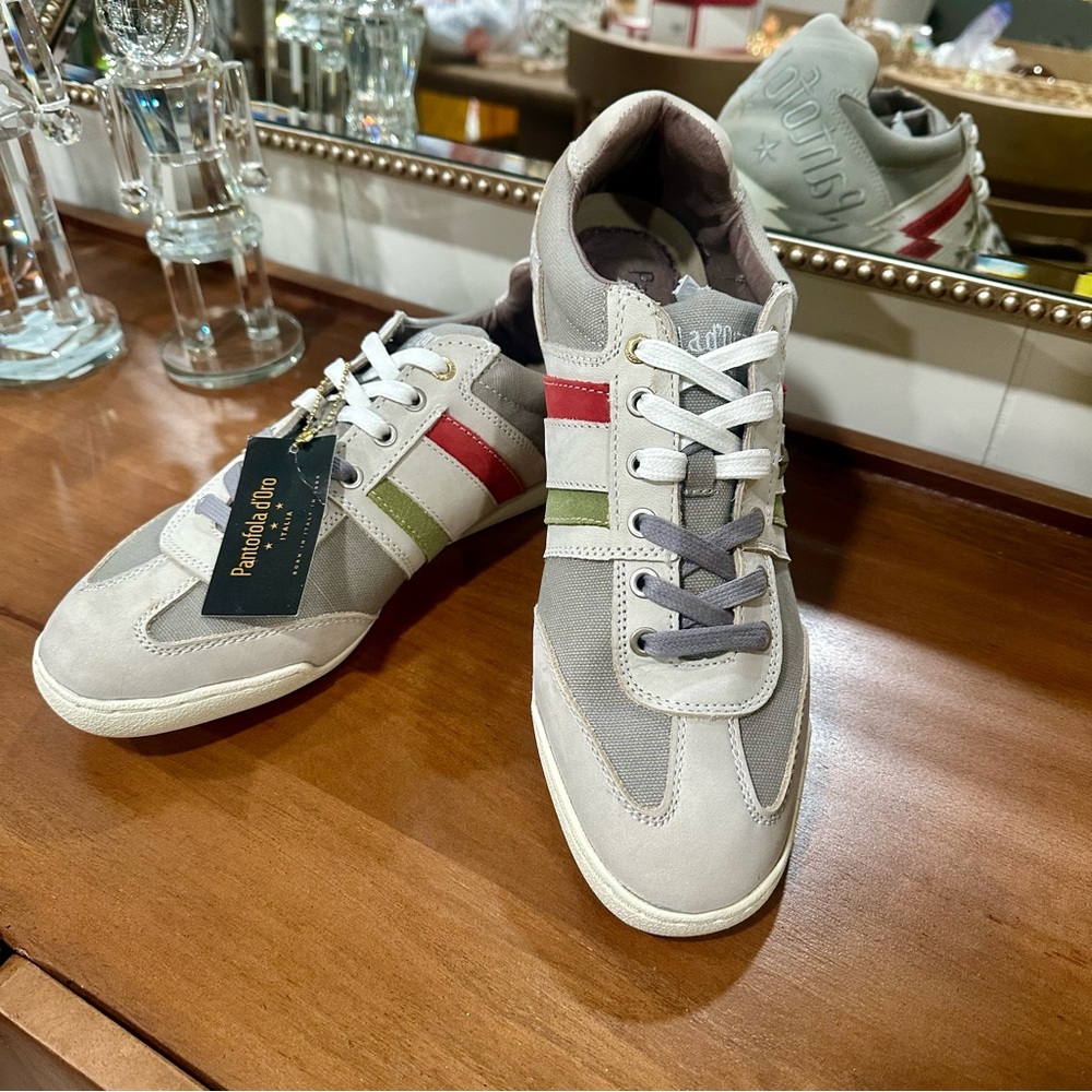 NWT Pantofola D'Oro Italian Leather Mens Sneaker Gray Sz US 11 Euro 44 Soccer